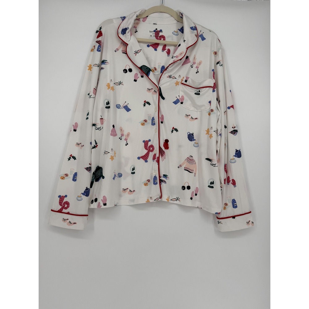 Kate Spade Winter Pajama Shirt Button Up XL Long Sleeve Holiday Lounge Sleep